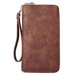 Women Wallet Large Nubuck Leather Designer Zip Around Card Holder Organizer Ladies Travel Clutch Wristlet Brown