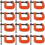 CYEAH 12-Pack 1 Inch Heavy Duty C Clamp, Small Malleable Iron C-Clamp G Clamp, Up To 1 Inch Jaw Opening, 1 Inch Throat Depth with T-Bar Handle for Woodworking, Welding, Building (Orange)