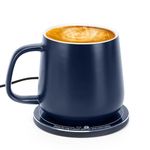 APEKX Self-Heating Ceramic Mug - 131°F / 55°C Optimal Temperature Control, Wireless 15W Phone Charging Pad - 12.8 fl oz/380 mL Capacity with USB-C (Navy Blue)