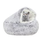 YUDANSI Cat Bed, 40cm Covered Cat Bed for indoor outdoor Cats Calming Down,Burrowing Cat Small Dog Bed with Large Hood for Anti Anxiety, Non-Slip Plush Faux Fur Nest with Ceiling Kitten Puppy Pet Bed