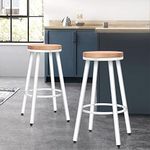 ALFORDSON Bar Stools Set of 2 Retro Vintage Dining Chair with 67cm Seat Height Rocio Industrial Wooden Counter Bar Chair Kitchen Backless Barstools with Footrest for Dining Room Counter Bar White