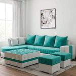 Torque - Christie L Shape 8 Seater Sectional Fabric Sofa Set with Center Table and 2 Puffy (Left Side, Aqua Blue) | Living Room, Bedroom, Office Furniture | 3 Year Warranty