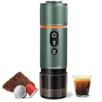 CONQUECO Portable Espresso Coffee Machine: 12V Electric Small Travel Expresso Maker - Self Heating 8 Cups Battery Powered Compatible for Nespresso Capsule - for Camping RV Hiking Office (Forest Green)