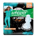 Whisper bindazzz Nights Pads For Women, XXX-Large Pack of 20 pads Scent: unscented