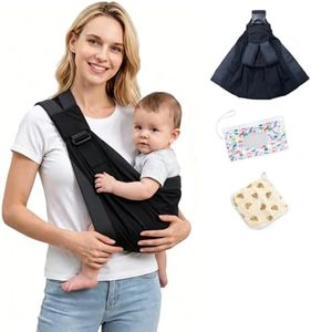 Baby Sling Carrier, Newborn to Toddler (7-45 lbs), Ergonomic Hands-Free Carrier with Safety Buckle, Adjustable One-Shoulder Strap for Portable Travel(Balck)