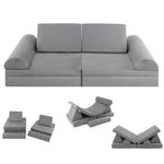 Costzon Convertible Kids Couch, Modular Folding Sofa Playset with Portable Handle, Machine-Washable Cover, Toddler to Teen Imaginative Furniture Play Set for Playroom Bedroom (8-Piece, Gray)