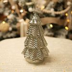 Silver Mercury Glass Christmas Tree with Dynamic Colorful Light, Christmas Table Decorations Lighted Xmas Tree with Timer for Living Room Mantel Tabletop Party-8" H