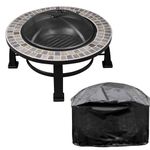 Dellonda 30" Deluxe Traditional Style Fire Pit, Fireplace, Outdoor Heater with Fire Poker, Safety Mesh Screen & Drawstring Cover - Slate Top - DG240