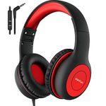 EarFun K1 Kids Headphones Wired with Microphone, 85/94dB Volume Limit Headphones for Kids, Portable Wired Headphones with Sharing Jack, Stereo Sound, Foldable Headset for Tablet/iPad/Kindle, Black Red