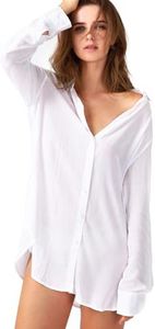 TOUSYEA Nightshirts for Women Sleepshirt Sexy Boyfriend Sleepwear Long Sleeve Nightgown Soft Pajama Tops in White