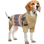 Winter Dog Sweater, Warm Dog Coat Medium Dog Winter Jumper Fleece Dog Sweater Classic Turtleneck Medium Dog Christmas Outfit Snowflake Reindeer Pattern(Khaki, M)