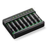 HiQuick 8 x AA Rechargeable Batteries with AA AAA Battery Charger, 8-Bay LED Battery Charger with 8 Counts AA 2800mAh Rechargeable Batteries, Rechargeable Batteries and Battery Charger Combo