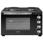 Daewoo Mini Countertop Electric Cooker, 42 Litre Oven And Grill With Hot Plates, 100-230° Adjustable Heat Settings, 90 Minute Timer And Indicator Light. Accessories Included