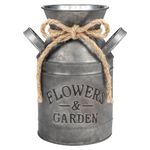 Belle Vous Rustic Metal Flower Vase - W11.3 x H19cm / 4.45 x 7.48 Inches - Galvanized Vintage Shabby Chic Farmhouse Milk Bucket - Primitive Decorative Pitcher Jug for Home/Wedding Decor and Plants