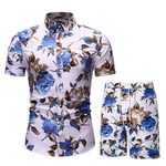 AOTORR Men's Tracksuit Summer 2 Pieces Floral Sweatsuit Outfit Casual Short Sleeve T-Shirt and Shorts DC03 Blue XL