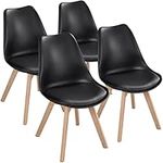 Yaheetech Dining Chair Set of 4 Chairs Natural Wood Legs Upholstered Kitchen Chairs Soft Cushion Pad for Dining Room Living Room Kitchen Lounge,Black