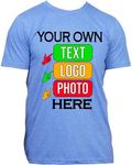 Custom T-Shirts for Men and Women Design Your Own Personalized Shirt with Text Image Logo Customizable Front and Back Print Soft Cotton Tee Heather True Royal