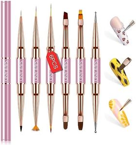 Saviland 6Pcs Nail Art Brushes with Cap – 12 Nail Design Brushes for Nail Art Double-End Gel Nail Brush Multifunctional Nail Brush Nail Art Liner Brush Dotting Tools for Home Manicure, Christmas Gifts