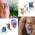 6 Large Artistic Temporary Tattoos - Waterproof Fake Tattoos for Adults Teens and Kids - Halloween Costume Cosplay (6 Large Tattoos - 6 Sheets)