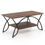 COSTWAY 2-Tier Coffee Table, Marble Effect/Vintage Cocktail Center Table with Storage Shelf, Metal Frame Wooden Accent Sofa Side Tea Table for Living Room, Bedroom and Office (Rustic Brown+Black)