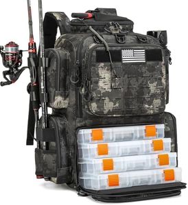 Tactical Fishing Backpack with 4 Tackle Boxes, Rod Holders & Bottle Holder