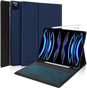 SENGBIRCH Teclado para iPad Pro 12.9,Teclado retroiluminado con Soporte de Carga para lápiz,Cubierta de Teclado para iPad Pro 12.9 de 6ª/5ª/4ª/3ª generación,Teclado inalámbrico Desmontable,Azul-1