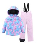 M2C Girls 2-Piece Snowsuit Thicken Patterned Ski Jackets and Pants Blue Pink 10-12