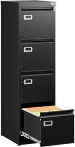SISESOL 4 Drawer File Cabinet with Lock and Tag,Black Vertical File Cabinet,Narrow Locking Filing Cabinets with Drawers,Metal Filing Storage for Home Office Fit A4 Legal/Letter Size