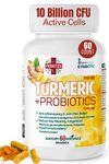 Turmeric Curcumin & Probiotic Capsules - 1000mg (2 caps) Organic Turmeric & 10 Billion CFU Probiotics Women & for Men Curcuma - Tumeric Curcumin Supplements Black Pepper - 60 Vegan Probiotic Capsules