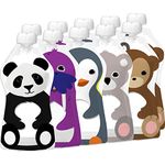 Squooshi Reusable Baby Food Pouches for Toddlers | BPA Free Plastic, Food Safe, Freezer Safe | Refillable for Applesauce Yogurt & Puree Squeeze Pouch | 10 pack | 5oz | Assorted Animals