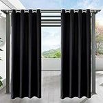 Outdoor & Indoor Waterproof Curtains for Porch/Living Room, Sun Shades, Blackout Curtains for Bedroom Porch Gazebo Pergola Canopy Shower Pool Outside Deck (Black, 52" X 84")