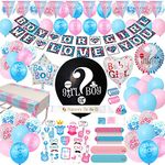 Gender Reveal Party Supplies - (200 Pieces) 36 Inch Reveal Balloon, Boy or Girl Banner, Mommy To Be Sash, Baby Shower Decorations, Foil Balloons and Boy Or Girl Balloons, Team Girl & Boy Stickers, Cak