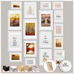 bomoe 18pcs Wall Collage Set - 6x 10,5x15 cm, 4x 13x18 cm, 4x 18x24 cm, 4x 20x30 cm - Hanging Photo Frame Set – Wooden Photo Frames Photo Picture Print with Passepartout – White
