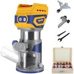 Cordless Compact Router, Witlight Brushless Palm Router Compatible DeWalt 18V Battery(NO Battery) 28,000RPM 600W w/Fixed Base, 12PCS 1/4" Router Bits, 5 Speeds, Edge Guide, Roller Guide, Dust Hood
