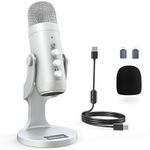 ZealSound USB Microphone,Condenser Computer PC Mic,Plug&Play Gaming Microphones for PS 4&5.Headphone Output&Volume Control,Mic Gain Control,Mute Button for Vocal,YouTube Podcast on Mac&Windows(Silver)