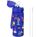 GOPPUS 550ml/18oz Kids Insulated Water Bottle with Straw Cute Double Wall Stainless Steel Child's Small Flask Vacuum Insulated Steel Metal Leak Proof Drink Flask Boys Toddler Girls Flask BPA-Free