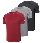 Gaiatiger Men's 3 Pack T-Shirts Dry Fit Sport Tops Comfort Workout Shirts Moisture Wicking Running Short Sleeve Casual T-Shirts for Men(521) Black Gray Red-2XL