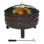 Sunnydaze 24-Inch Heavy-Duty Steel Cauldron Fire Pit - Includes Spark Screen and Protective Cover - Brushed Bronze