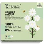 Teabox Organic Jasmine Green Tea 25 Teabags | Sourced From Madurai | For Calm Mind and Relaxation | Made with 100% Whole Leaf, Natural Jasmine Flowers & Natural Flavors