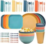 48pcs Wheat Straw Dinner Set, Colorful Lightweight Plates Bowls Cups Sets, Unbreakable Reusable Dinner Dishes, Perfect for Camping, Outdoor Barbecue, Picnic, Party, RV, Microwave & Dishwasher Safe