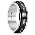 King Will 8mm Black Silver Stainless Steel Ring Lord's Prayer Spinner Ring Fidget Anxiety Ring for Men Men Wedding Band Rings Comfort Fit 9.5