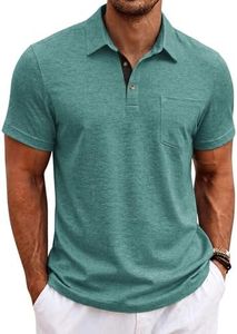 COOFANDY Mens Short Sleeve Polo Shirt Stretch Summer Casual Polo Golf Shirt Soild Collared Tees T Shirt Tops Green