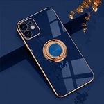 EYZUTAK Electroplated Magnetic Ring Holder Case, 360 Degree with Rotation Metal Finger Ring Holder Magnet Car Holder Soft Silicone Shockproof Cover for iPhone 12 6.1 inch - Blue