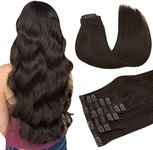 DOORES Seamless Clip in Hair Extensions Real Human Hair, Light Dark Brown 22 Inch 7pcs 110g, Human Hair Extensions Clip in Hair Extensions Remy Human Hair Extensions Long Straight Hair