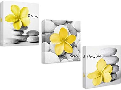 Genius Decor-Modern Yellow Gray Bathroom Wall Art Decor Zen Flowers Pictures Canvas Print Relax Soak Unwind Set of 3 (Yellow Gray)