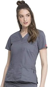 Dickies Women's Genflex Junior-fit V-neck Scrub Shirt, Light Pewter, Medium