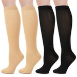 2 Pairs Compression Socks for Women Men, Flight Compression Stocking Socks, Support Socks Varicose Veins Socks Pressure Socks Travel Socks for Women Pregnancy, Sports, Nurses (Skin Color+Black, L/XL)