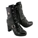 Milwaukee Leather MBL9431 Women's Black Lace-Up Fashion Boots with Block Heel and Buckle Strap - 7