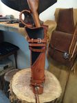 Rossi Ranch Hand Leather Scabbard Holster with Belt Loop and Shoulder Strap for Mares Leg (Black and Brown), GH-03