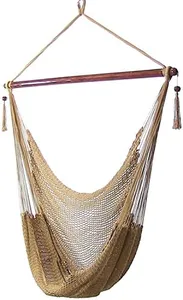 Sunnydaze Outdoor Caribbean XL Hanging Hammock Chair Swing - Soft-Spun Polyester Rope - 300-Pound Capacity - Tan